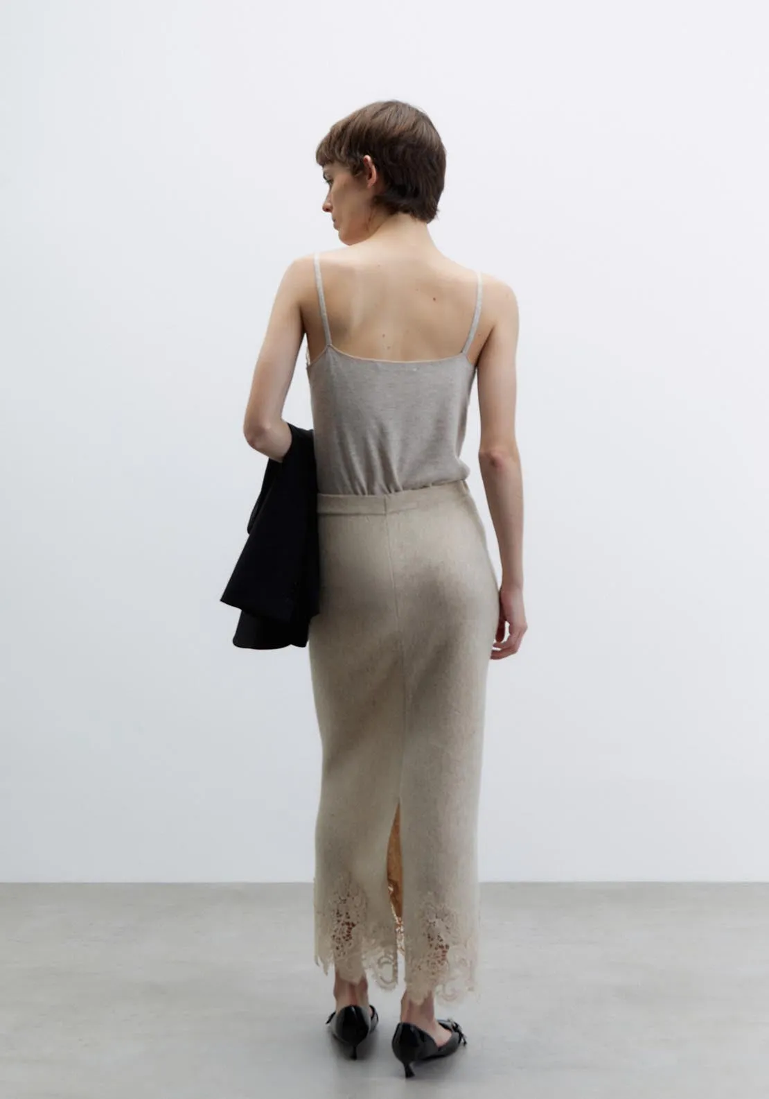 Lace detail midi skirt - Melange Mink