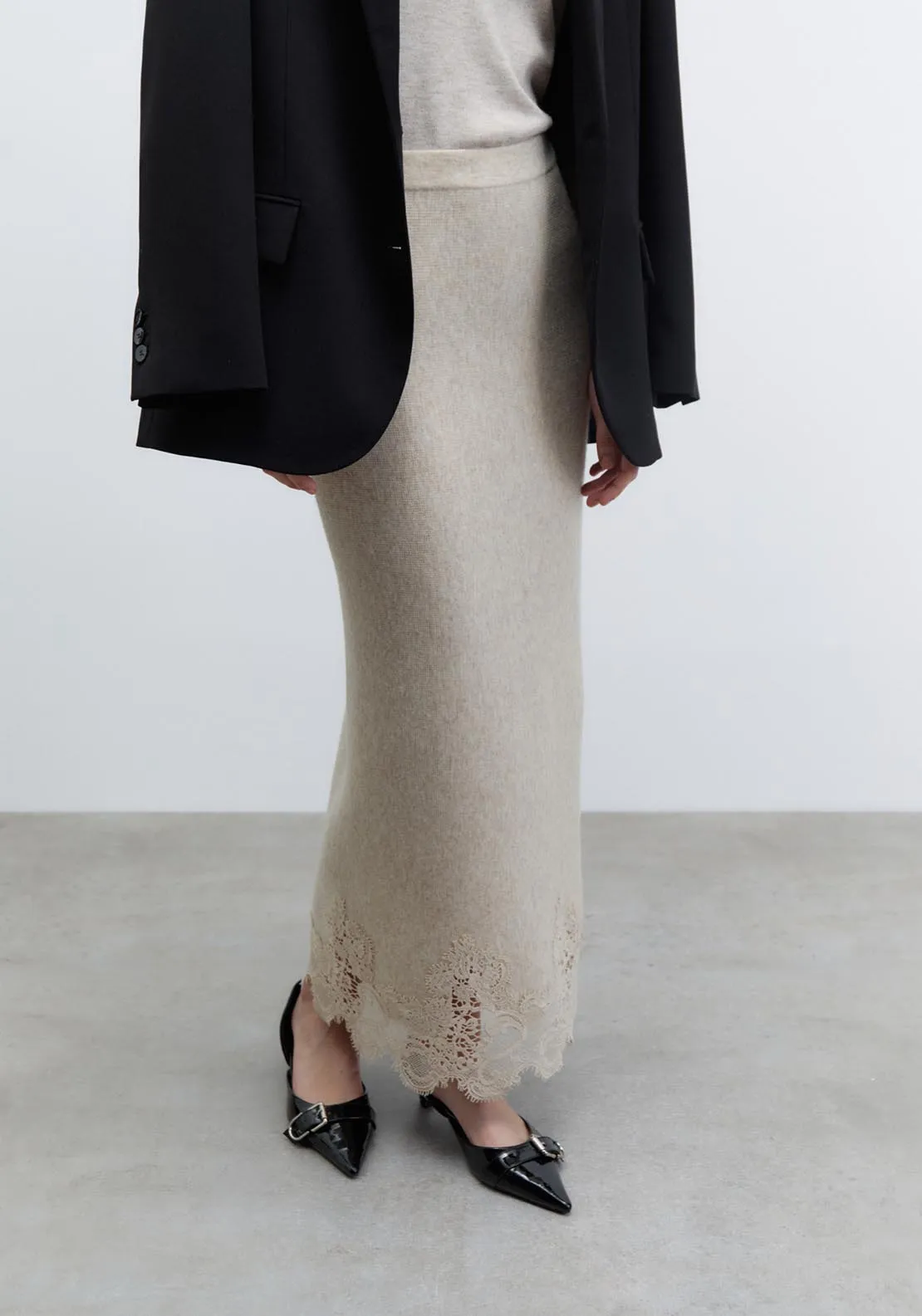 Lace detail midi skirt - Melange Mink