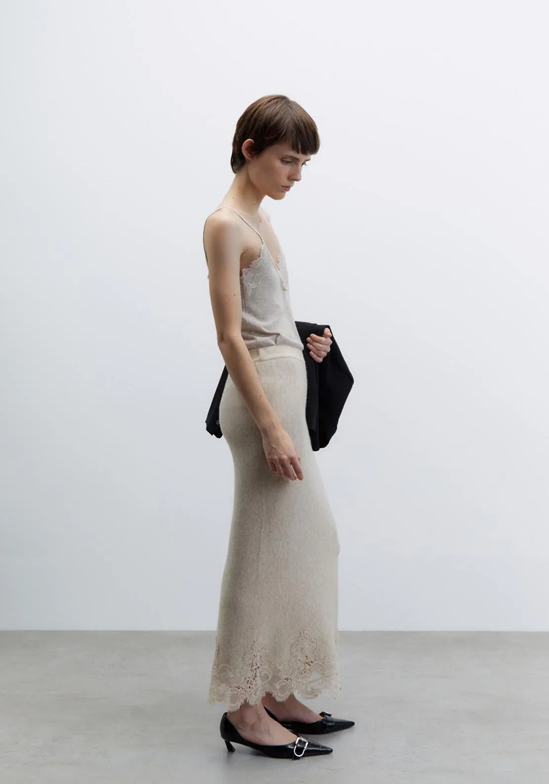 Lace detail midi skirt - Melange Mink