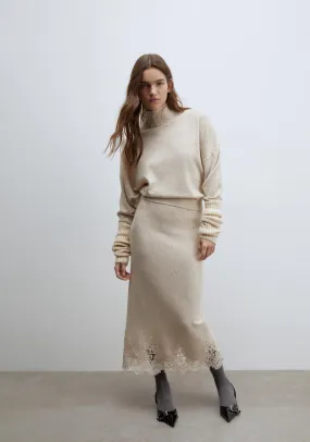 Lace detail midi skirt - Melange Mink