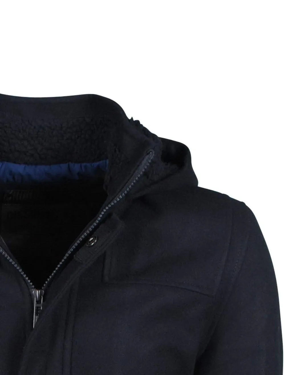 Lackland Wool Rich Hooded Coat in Navy - Dissident