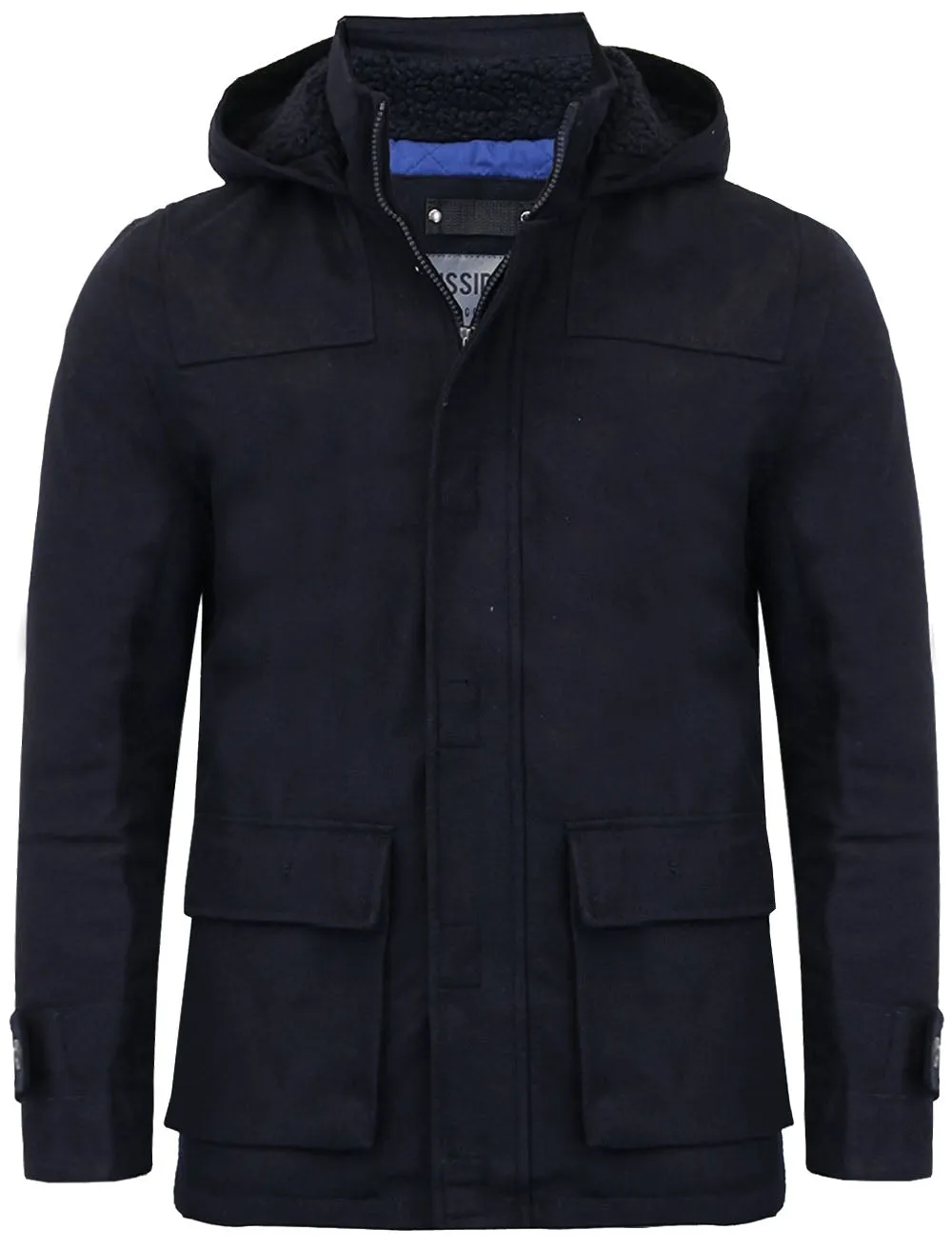 Lackland Wool Rich Hooded Coat in Navy - Dissident