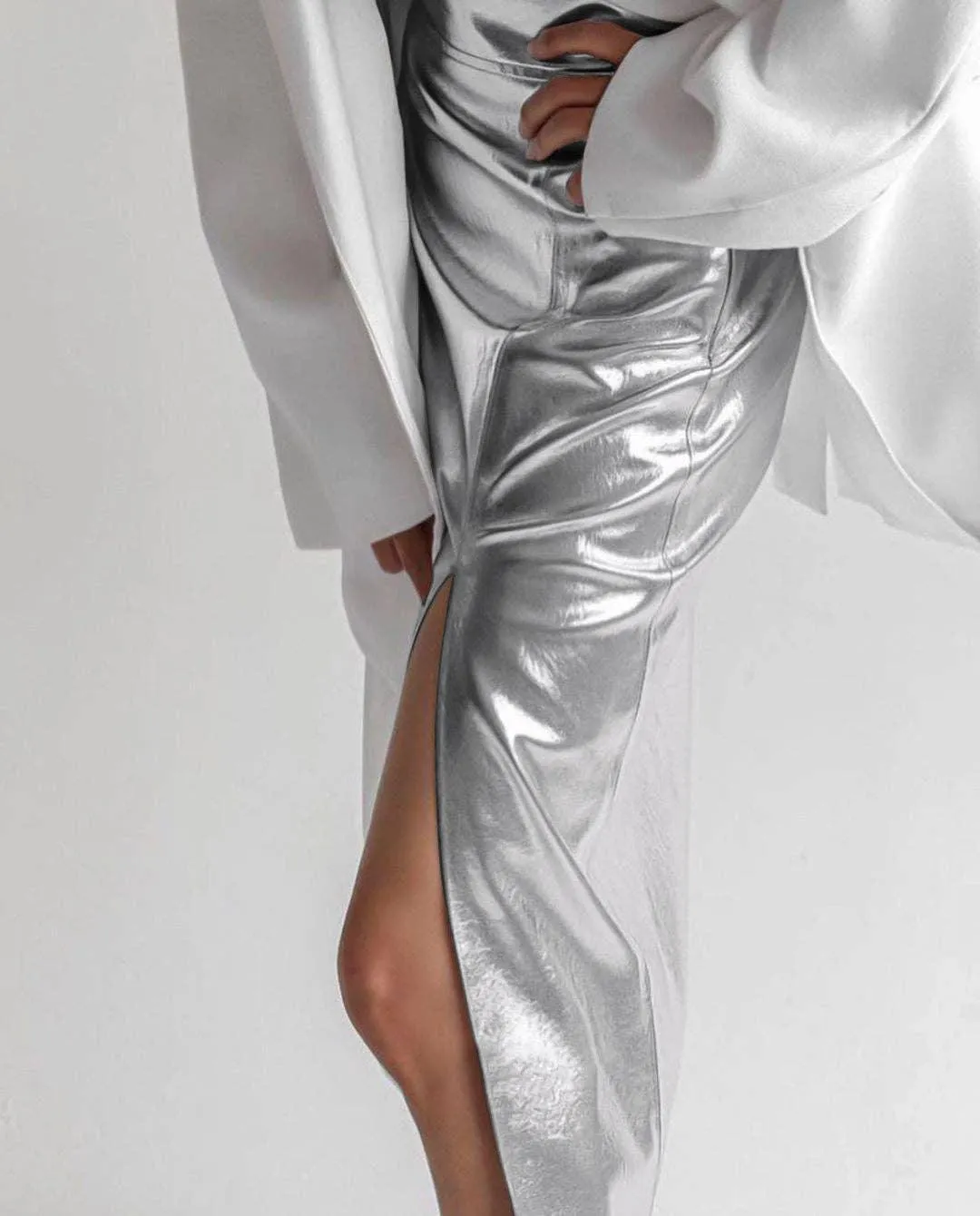 Ladies Split Leather Midi Skirt BSQ3632