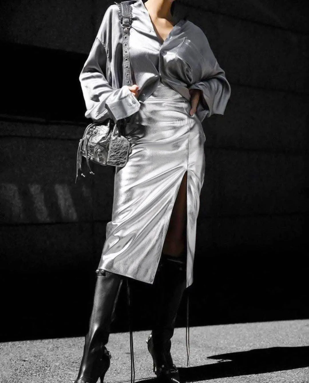 Ladies Split Leather Midi Skirt BSQ3632