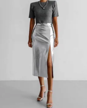 Ladies Split Leather Midi Skirt BSQ3632