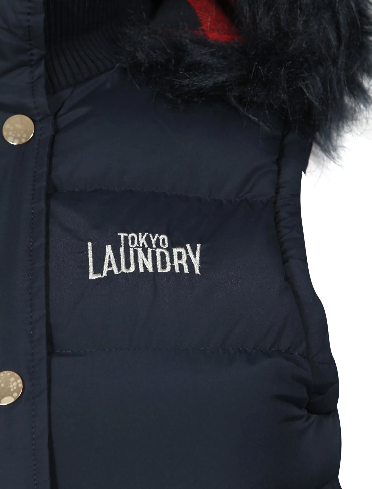 Liberty Fur Trim Hood Padded Gilet In Navy  - Tokyo Laundry