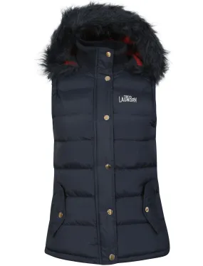 Liberty Fur Trim Hood Padded Gilet In Navy  - Tokyo Laundry