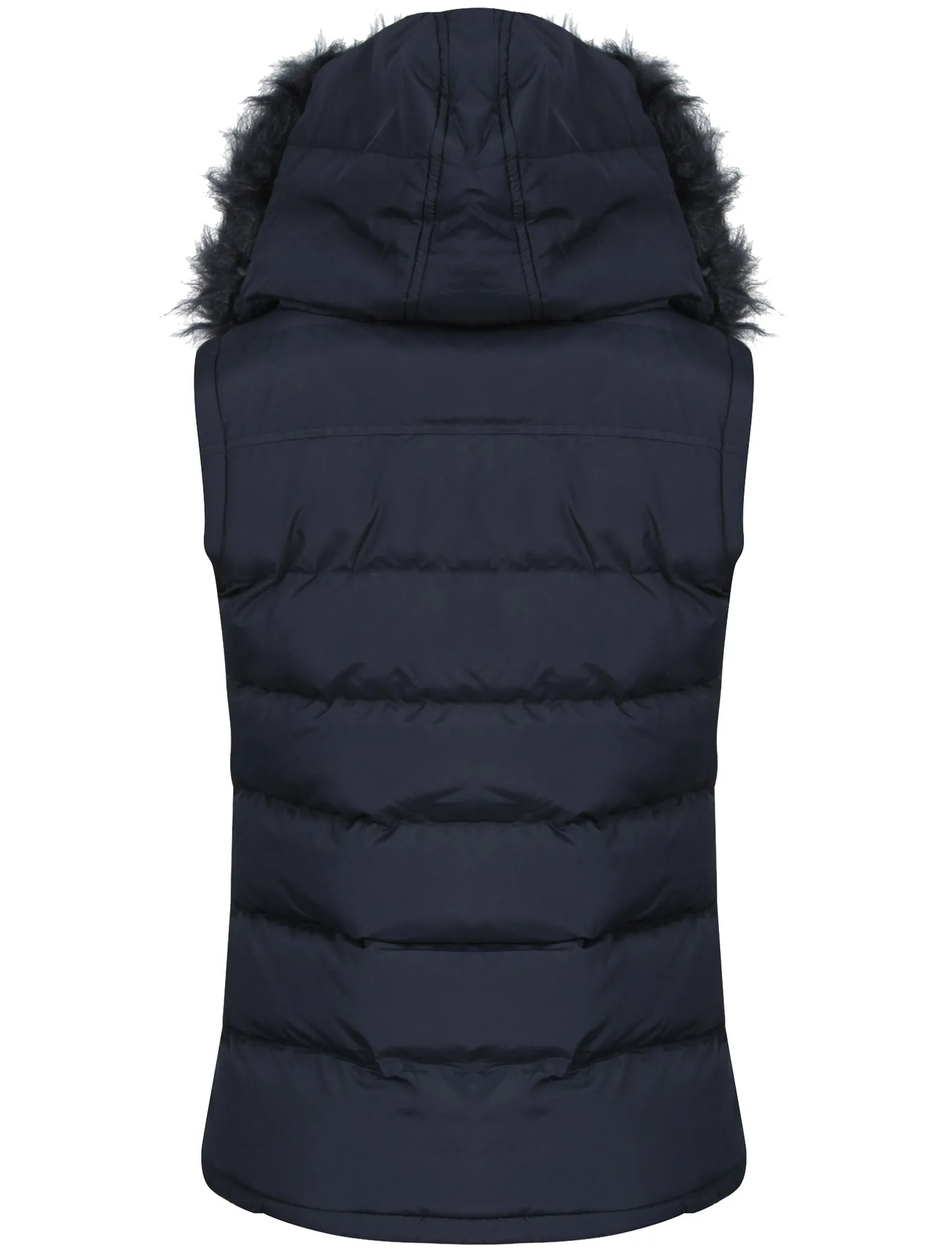 Liberty Fur Trim Hood Padded Gilet In Navy  - Tokyo Laundry