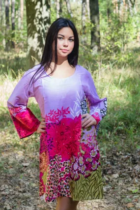 Lilac Bella Tunic Style Caftan in Vibrant Foliage Pattern