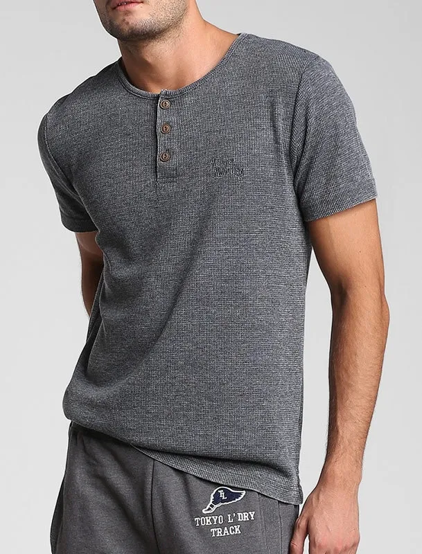 Ludgate Waffle Burnout Henley T-Shirt In Asphalt Grey - Tokyo Laundry