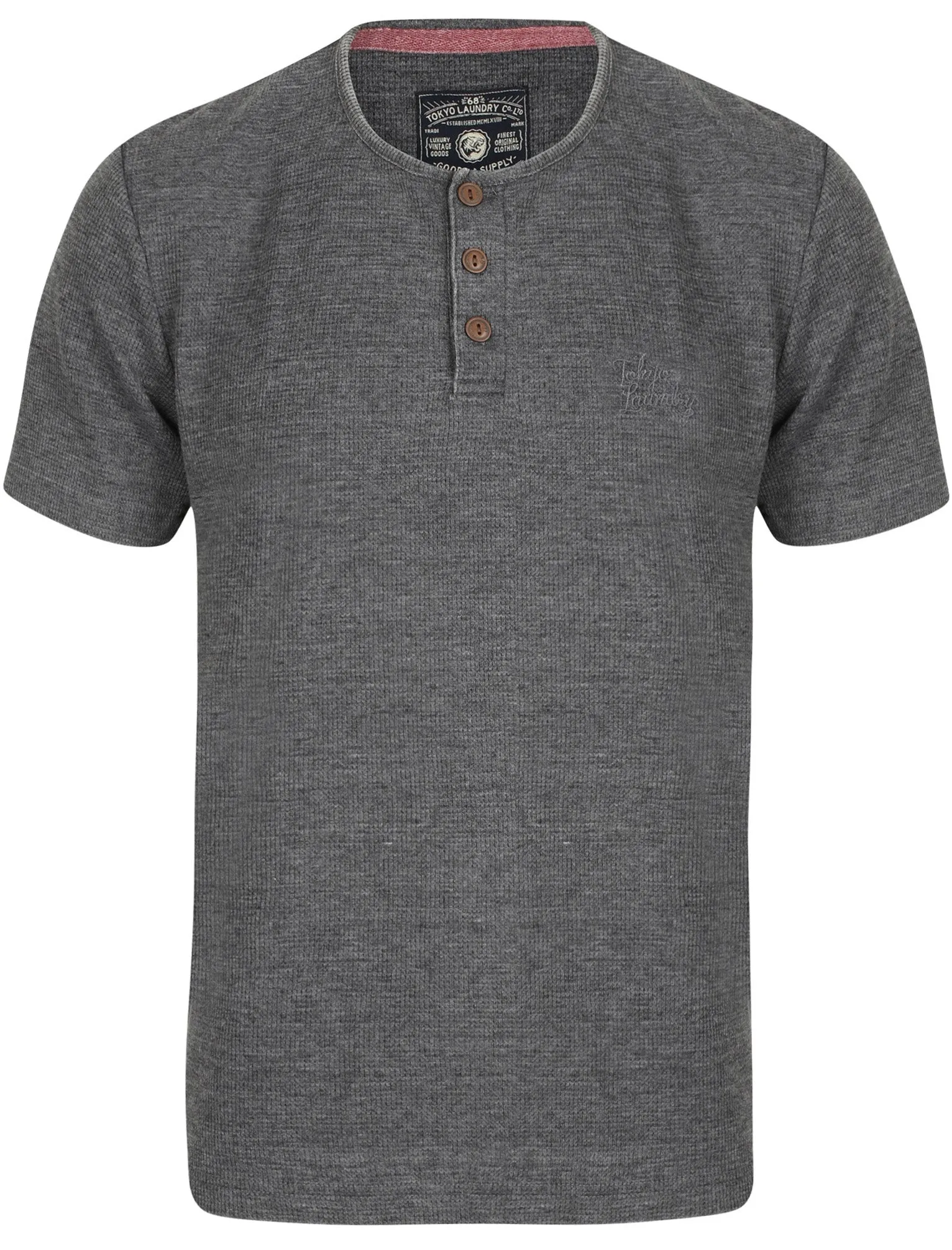 Ludgate Waffle Burnout Henley T-Shirt In Asphalt Grey - Tokyo Laundry