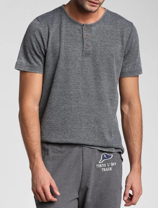Ludgate Waffle Burnout Henley T-Shirt In Asphalt Grey - Tokyo Laundry