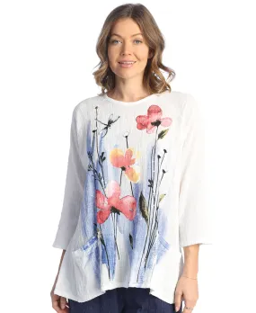 M103-1828 Graceful White Floral 2 Pocket Top