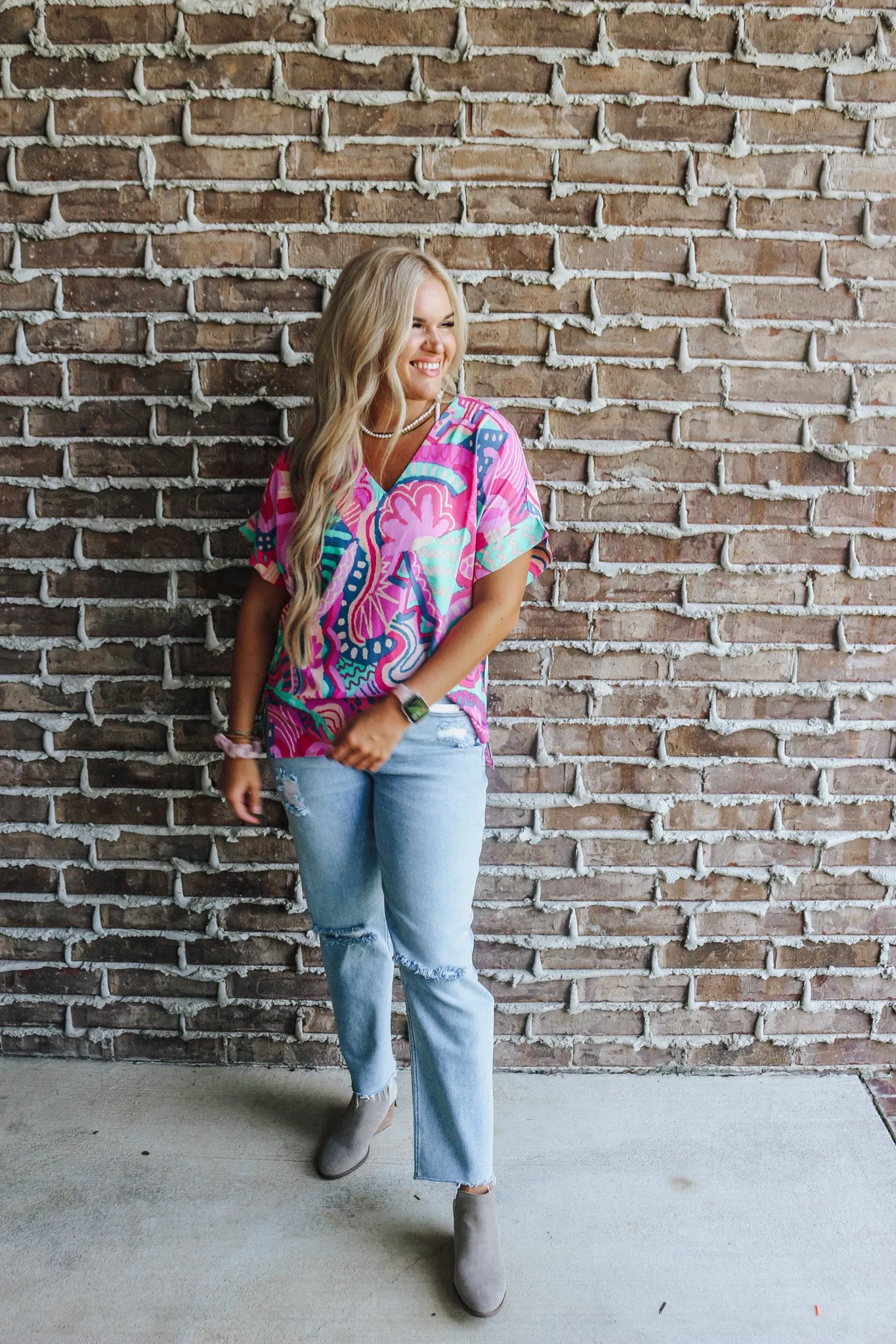 Magical Ways Magenta Teal Pattern Blouse
