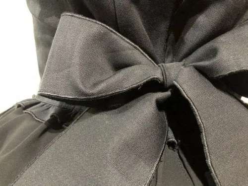 【MARBLE】マーブル　ハイウエスト編み上げスパイラルフリルスカート：黒×黒ジョーゼット