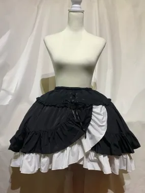 【MARBLE】マーブル　編み上げ巻きフリルスカート：黒×白◆L〜LLサイズ◆