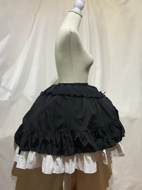 【MARBLE】マーブル　編み上げ巻きフリルスカート：黒×白◆L〜LLサイズ◆