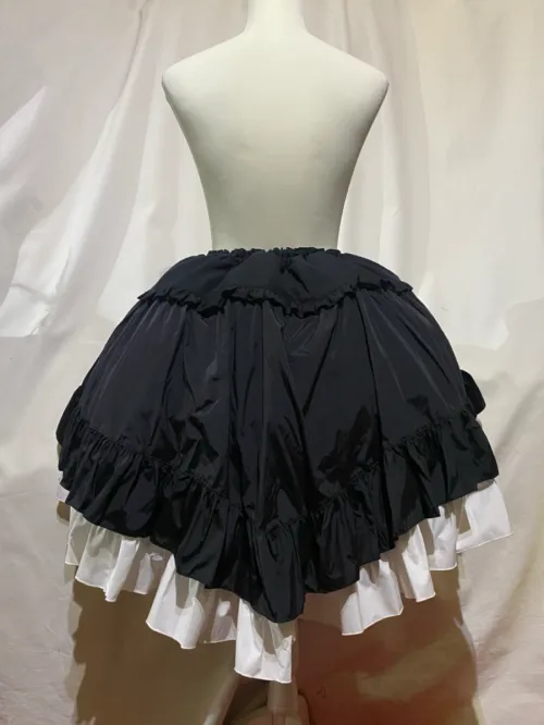 【MARBLE】マーブル　編み上げ巻きフリルスカート：黒×白◆L〜LLサイズ◆