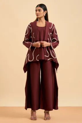 Maroon Harmony Top, Pant & Jacket Co-Ord Set