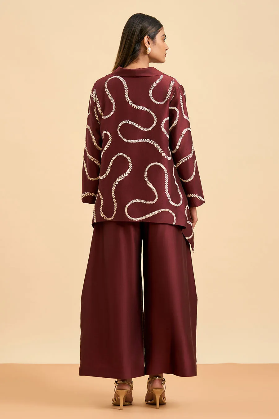 Maroon Harmony Top, Pant & Jacket Co-Ord Set
