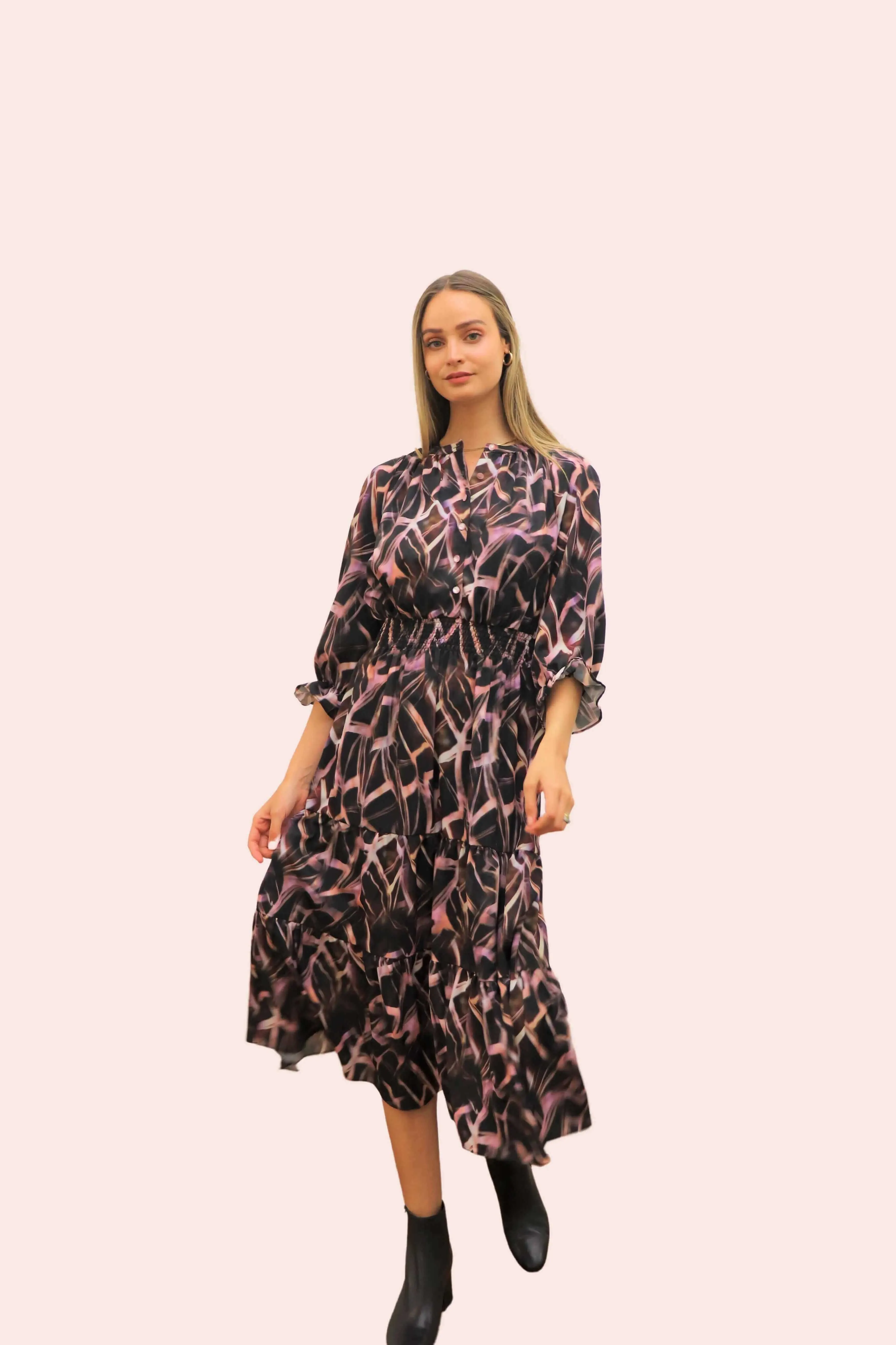 Mauve Quartz Printed Midi Dress