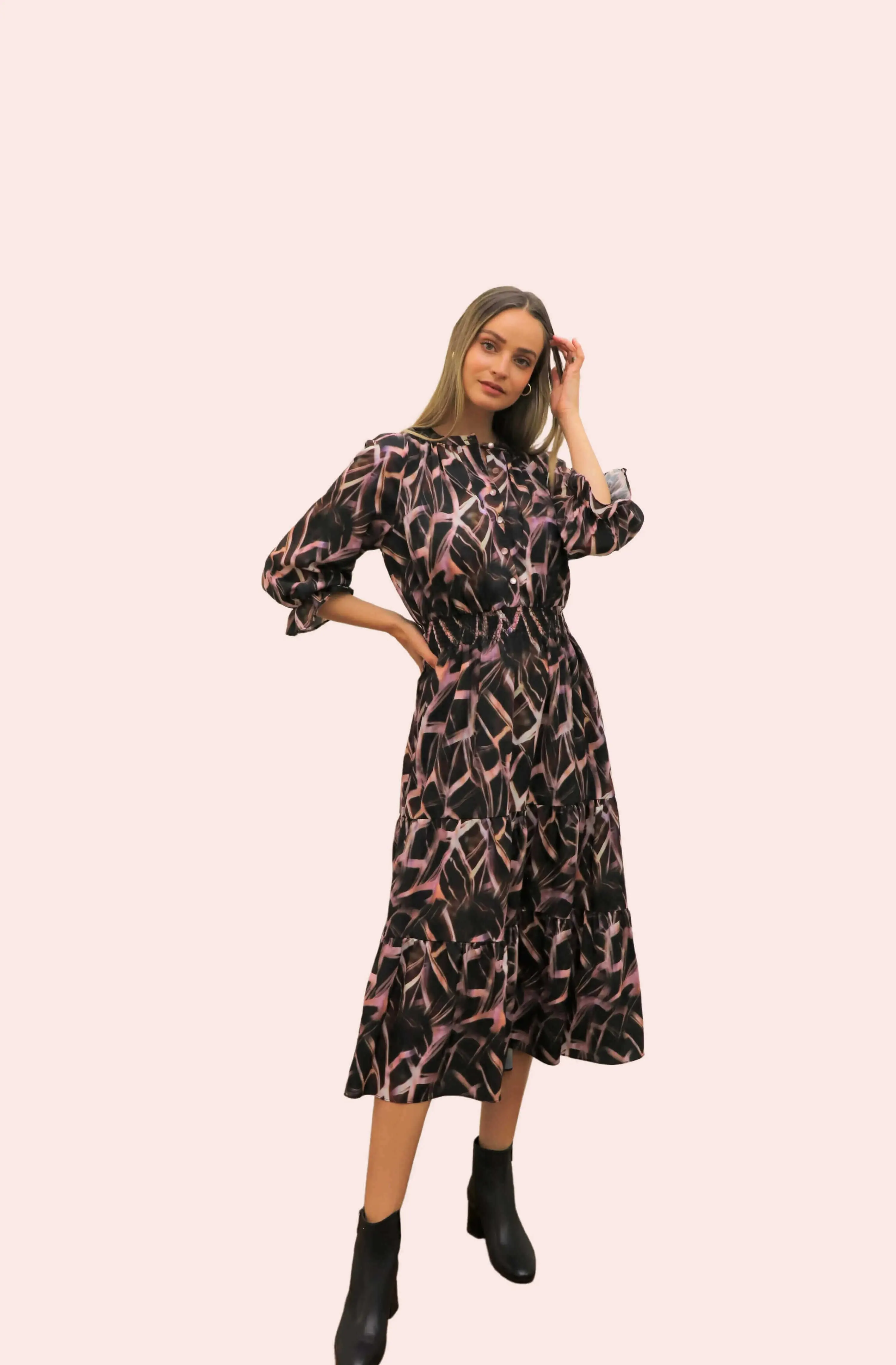 Mauve Quartz Printed Midi Dress