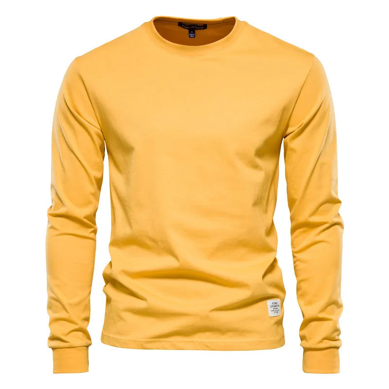 Men's Solid Color Long Sleeve Top Cotton T-Shirt