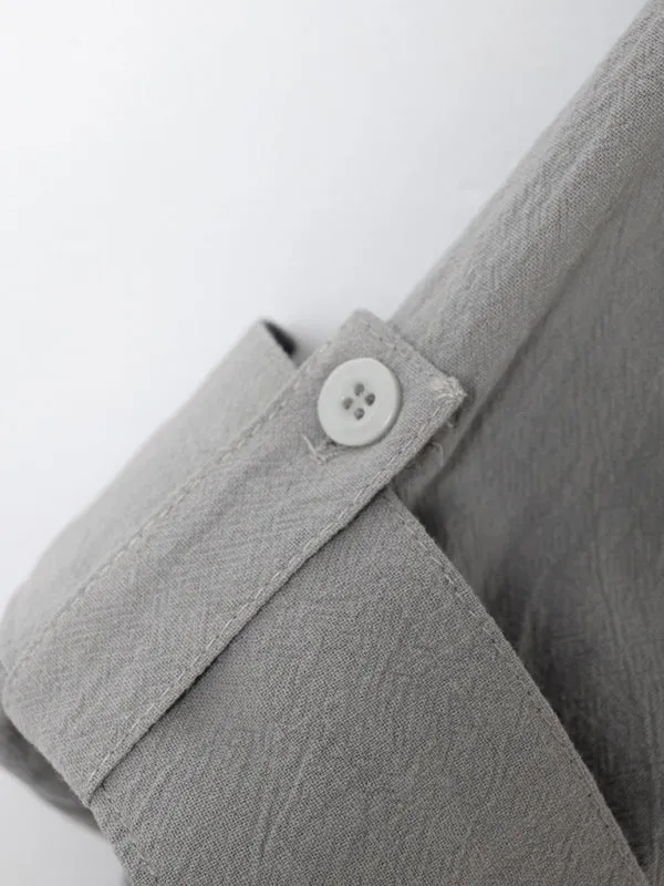Men’s Texture Cotton Henley T-Shirt - Muscle Fit Roll-Up Sleeves Shirt