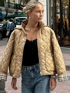 Modern Quilted Coat with Plaid Lining