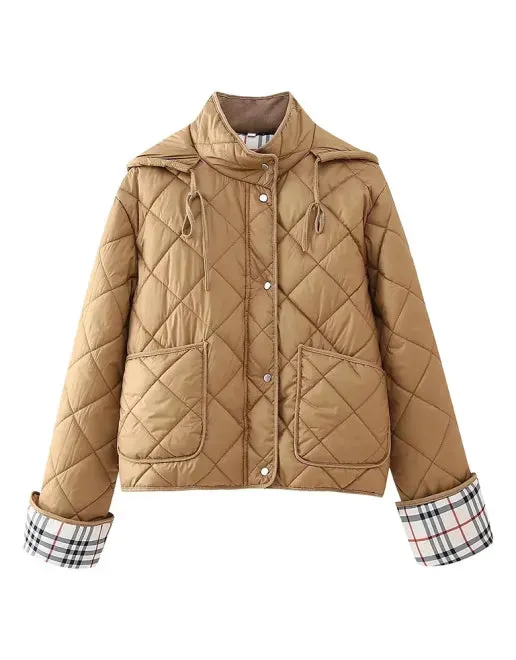 Modern Quilted Coat with Plaid Lining