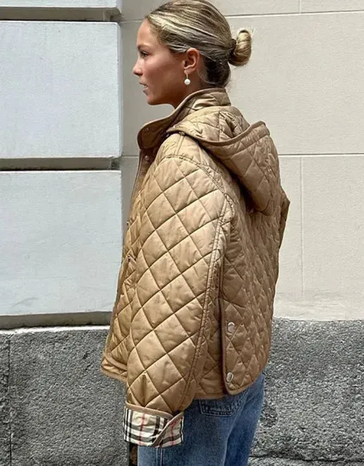 Modern Quilted Coat with Plaid Lining