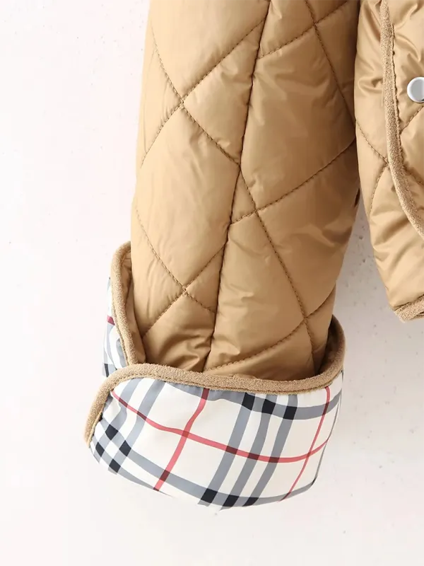 Modern Quilted Coat with Plaid Lining