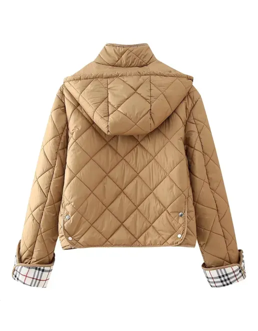 Modern Quilted Coat with Plaid Lining