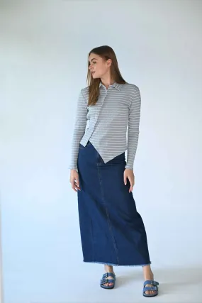 Monn Dusty Blue/White Striped Polo M411DW