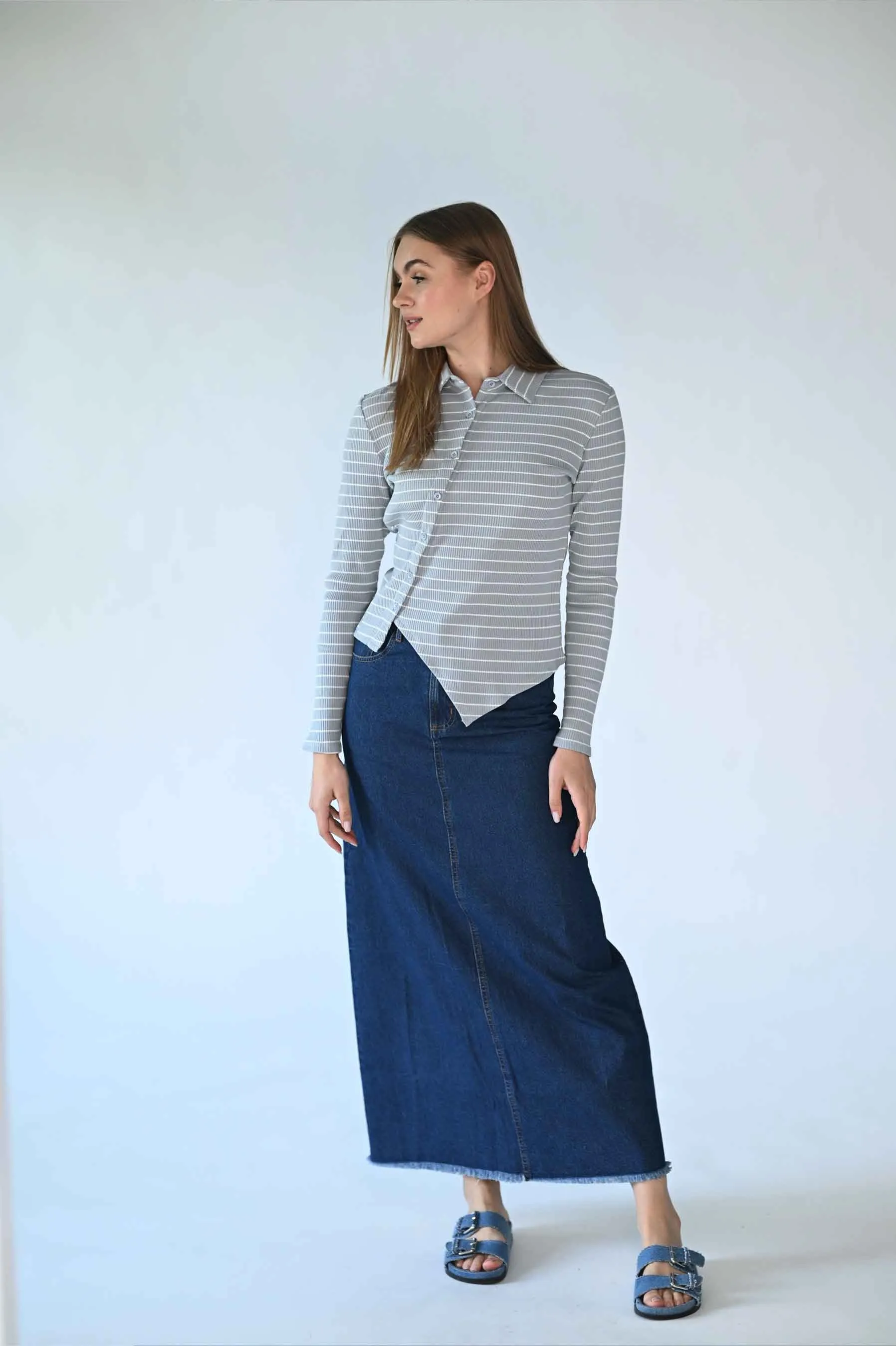 Monn Dusty Blue/White Striped Polo M411DW
