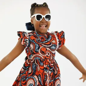 MULTICOLOUR ANKARA DRESS WITH RUFFLED CAP SLEEVES