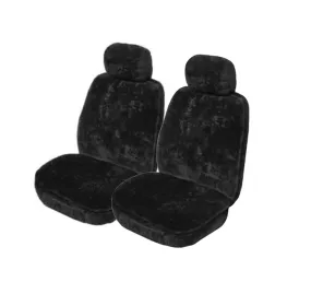 My Car Airbag Compatible 20mm Thick Sheepskin Front Seat Covers, Size 30 - Black Soft Fleece