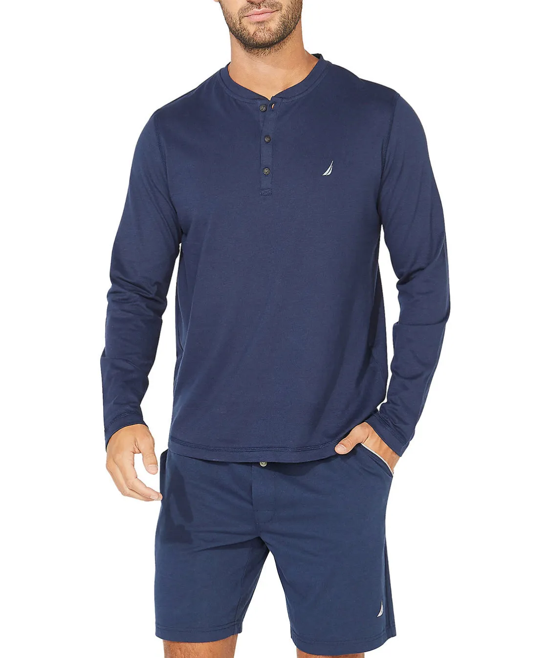 Nautica Men's Soft Breathable Long Sleeve Henley Pajama Shirt Blue XL NWT! $38