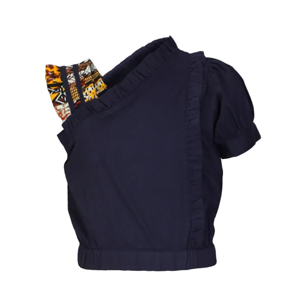 NAVY BLUE BLOUSE AND PATCH PRINT ANKARA SKIRT SET