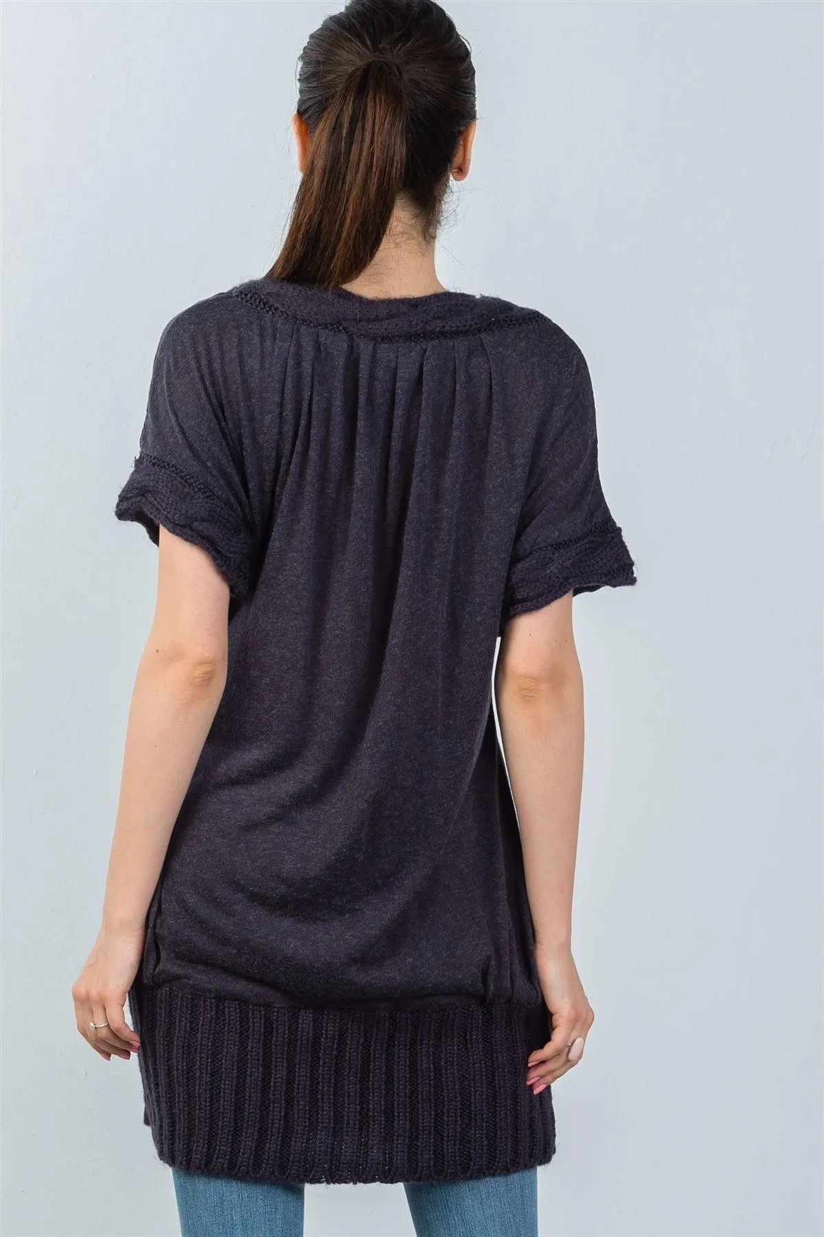 Navy Center Cable Knit Pattern Tunic Sweater / 4-4