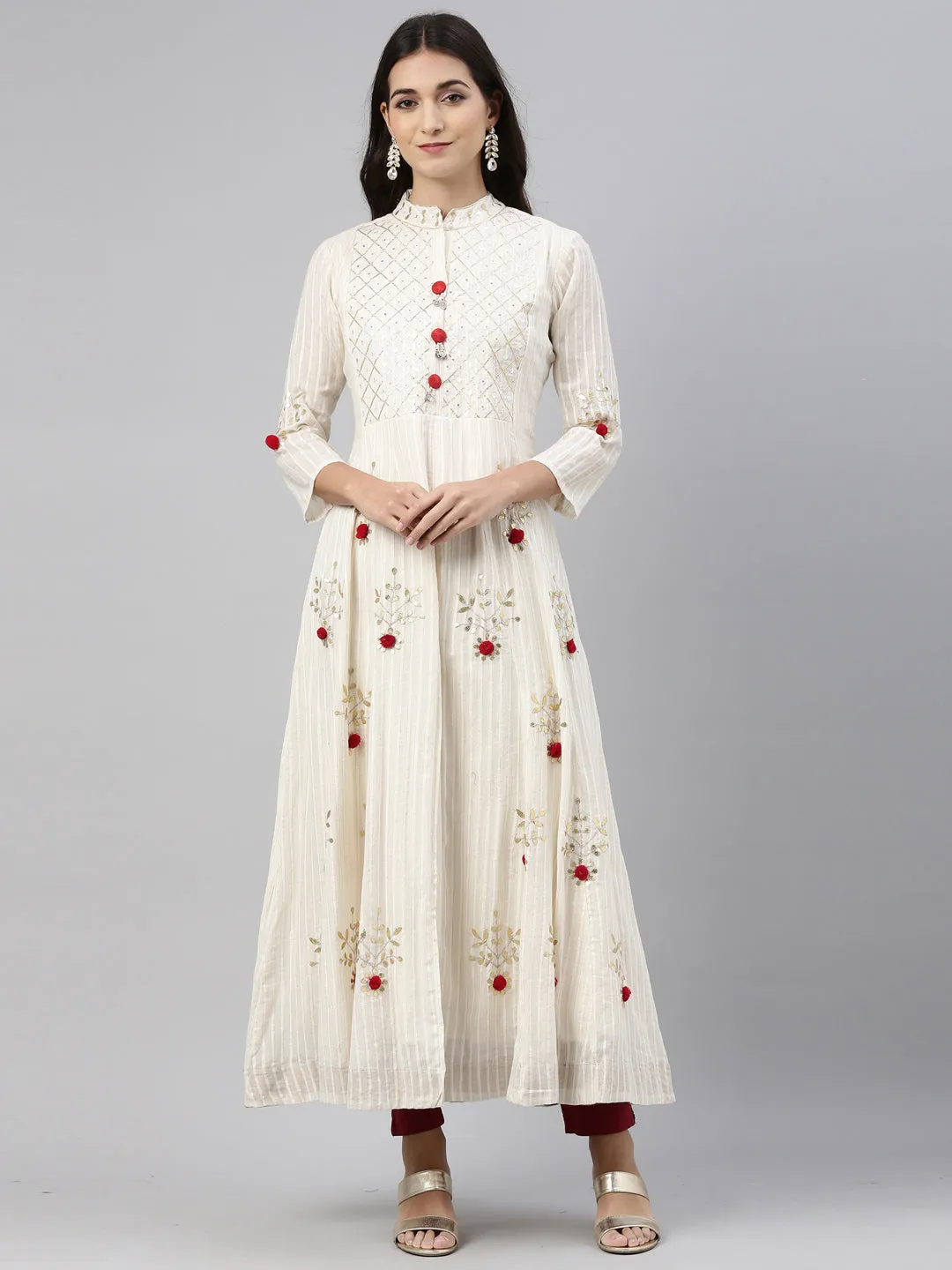 Neeru's Cream Color Cotton Fabric Tunic