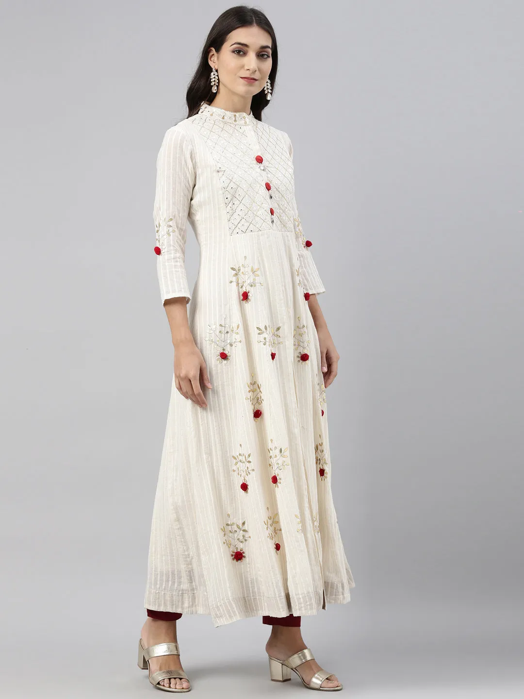 Neeru's Cream Color Cotton Fabric Tunic