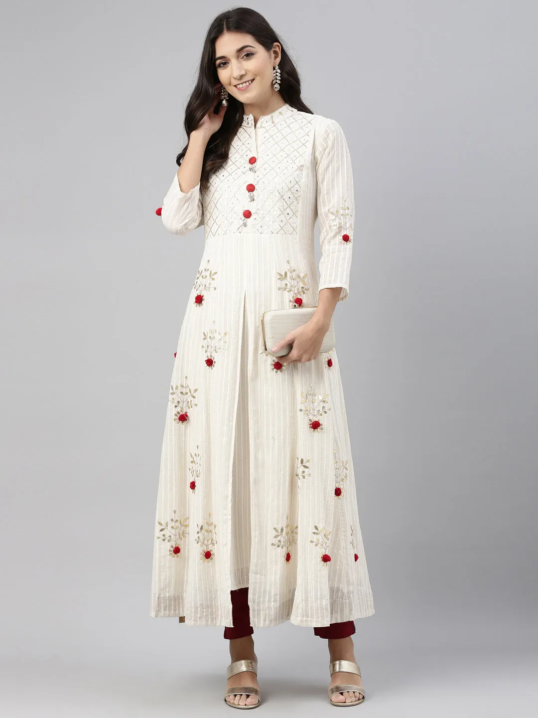 Neeru's Cream Color Cotton Fabric Tunic