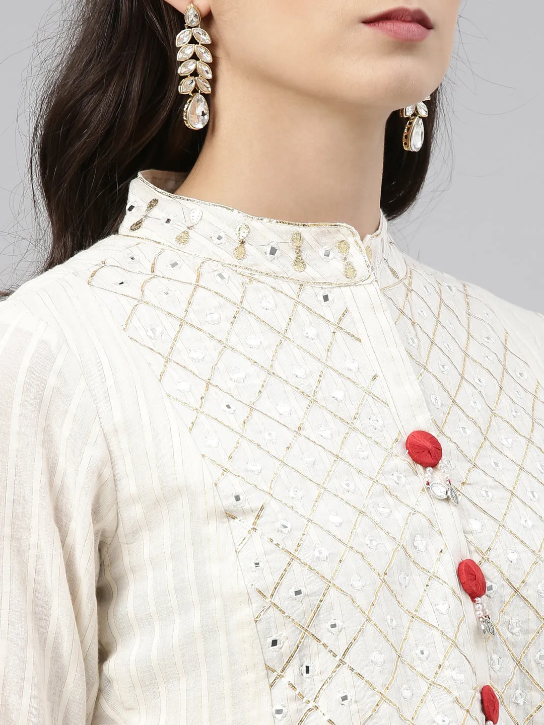 Neeru's Cream Color Cotton Fabric Tunic