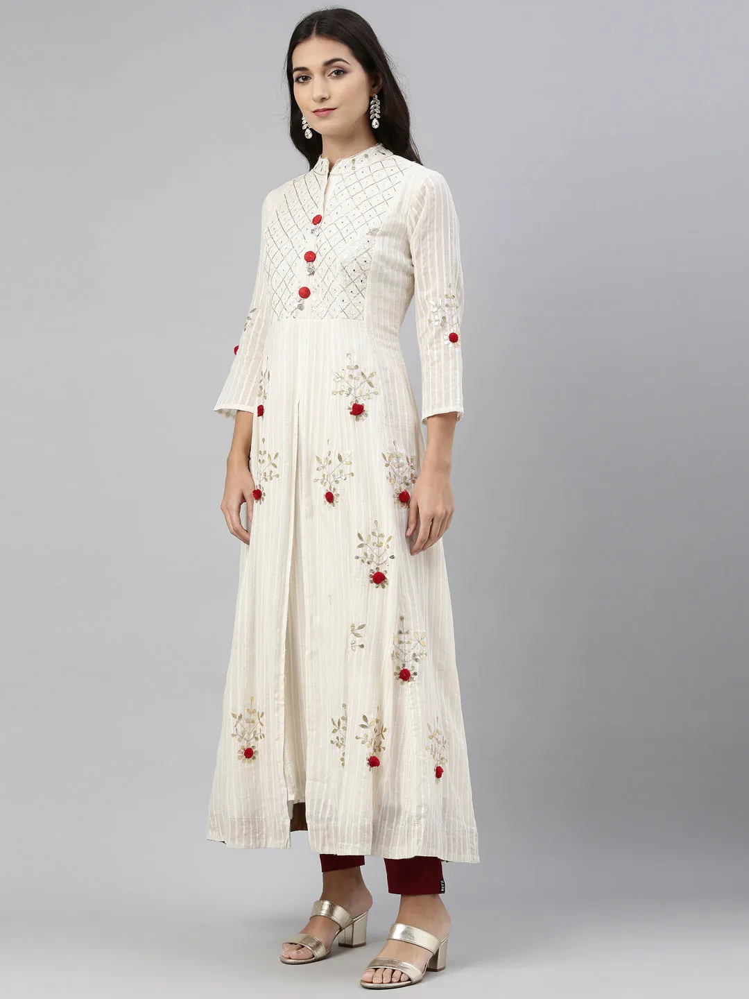 Neeru's Cream Color Cotton Fabric Tunic
