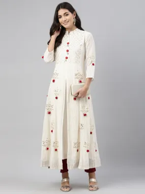 Neeru's Cream Color Cotton Fabric Tunic