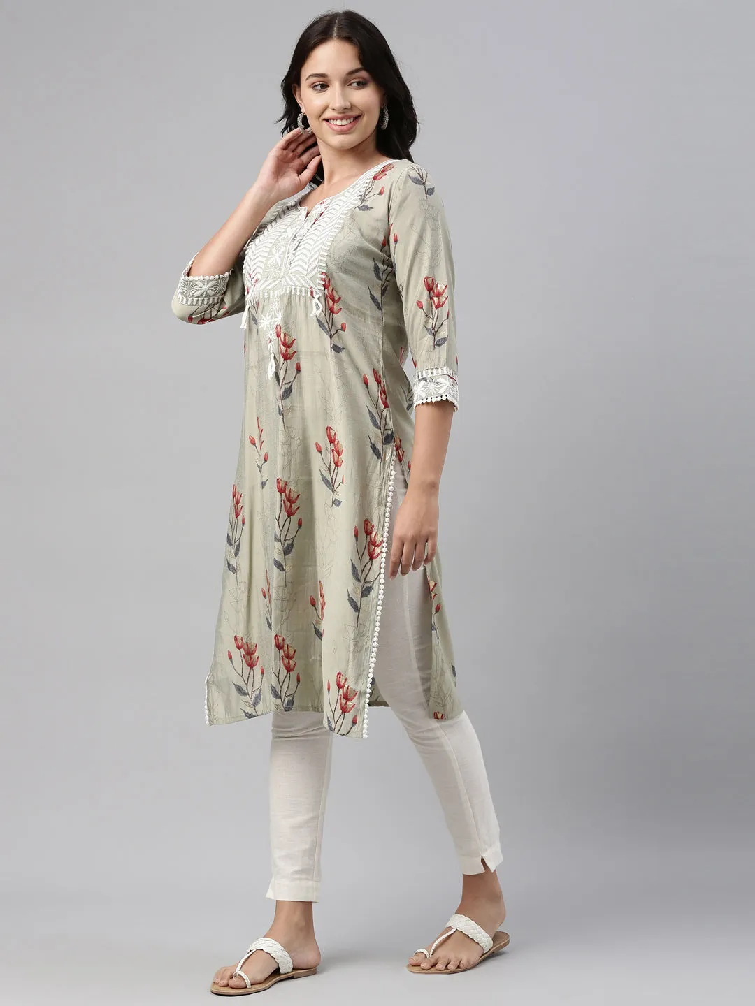 Neeru's Grey Color Muslin Fabric Tunic