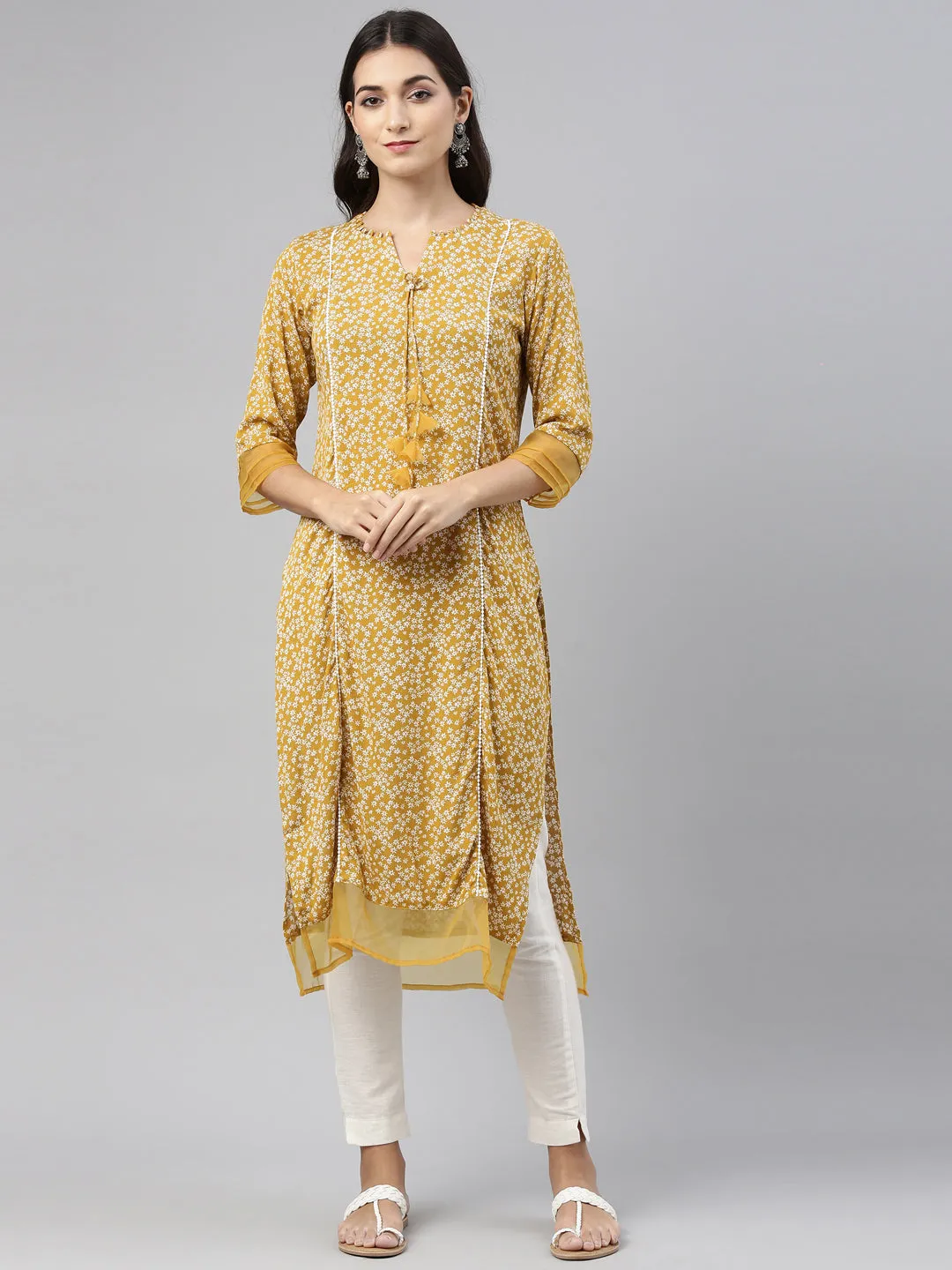 Neeru's Mustard Color Chiffon Fabric Tunic
