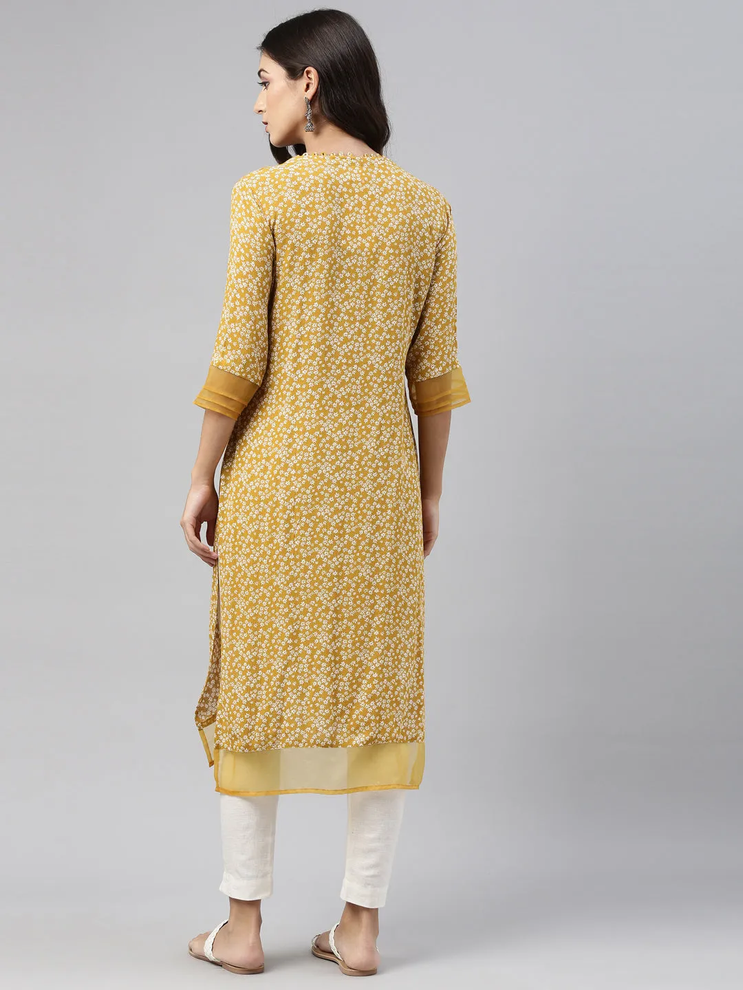 Neeru's Mustard Color Chiffon Fabric Tunic