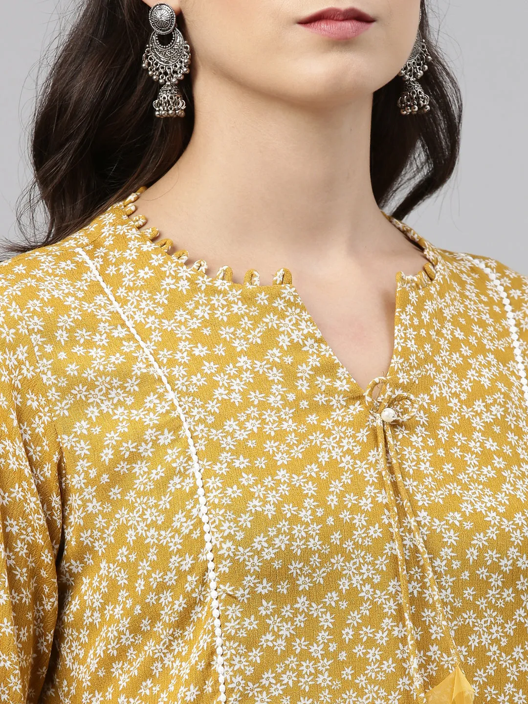 Neeru's Mustard Color Chiffon Fabric Tunic